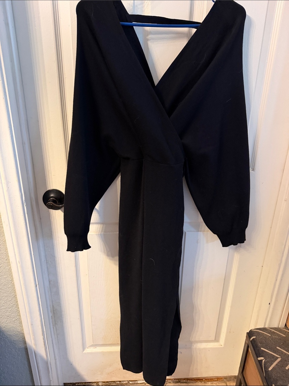 Fashion Nova Black Long Sleeve Wrap Midi Knit Dress